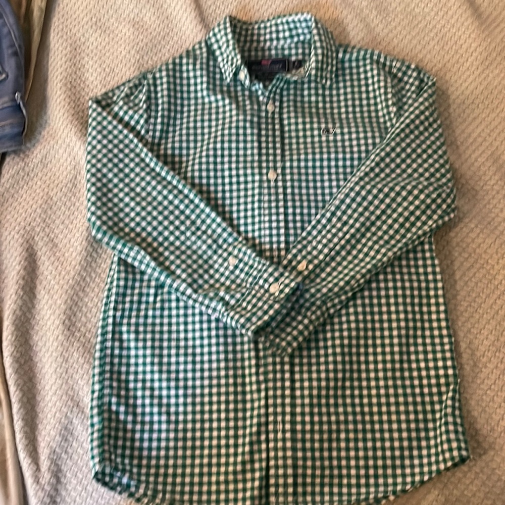 Vineyard vines green gingham button down.
